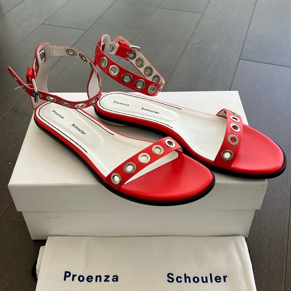 Proenza Schouler Grommet-Embellished Leather Ankle-Strap Sandals size 8.5